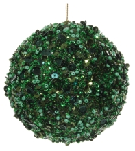 New Years ball with beads and sparkles, Shishi, green, 10 cm, art. 55236