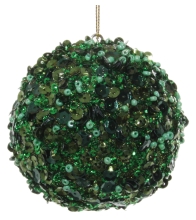 New Years ball with beads and sparkles, Shishi, green, 8 cm, art. 55235