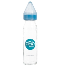 Bottle 240 ml, glass with silicone teat for newborns, blue | Remond dBb (France)