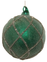 Скляна новорічна куля зелена з блискучими лініями, Shishi, 8 см, арт. 54520