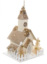 Новогодний декор Бумажная церковь, Shishi, бело-золотая, 16 см, арт. 55717