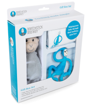 Подарунковий набір MATCHSTICK MONKEY BLUE (100% органічна пелюшка Muslin 70х70см, гризун 14см, мяка іграшка 30см)
