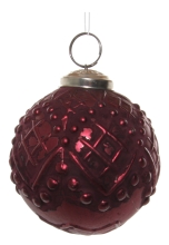 Glass Christmas ball with embossing, Shishi, dark pink, 8 cm, art. 55050