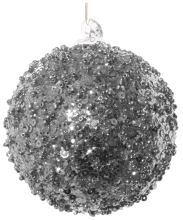 Стеклянный новогодний шар с бусинами и пайетками, Shishi, серебристо-серый, 8 см, арт. 57999