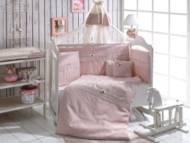 Набор постельного белья в детскую кроватку с защитой RUYA - 9 предметов, нежно-розовый цвет, Momishop [8680945499699] Турция