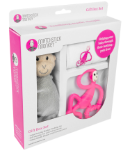 Подарунковий набір MATCHSTICK MONKEY PINK (100% органічна пелюшка Muslin 70х70см, гризун 14см, мяка іграшка 30см)