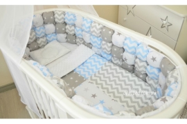 Ovalbed® Набор в кроватку Помпоны серо-голубые