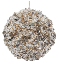 Новорічна куля з бісером, перлинами та блискітками, Shishi, срібно-золотою, 10 см, арт. 55232