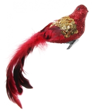 Новорічний декор Пташка, Shishi, червона із золотом, 22 см, арт.58454