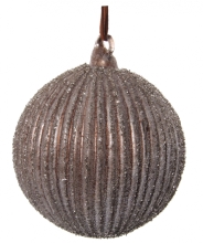 Стеклянный новогодний шар в полоску, Shishi, коричнево-серебряный с напылением, 10 см, арт. 58657