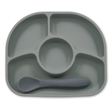 Plate on suction cup Yümi, BBluv, with a spoon, gray, art. B0153-G