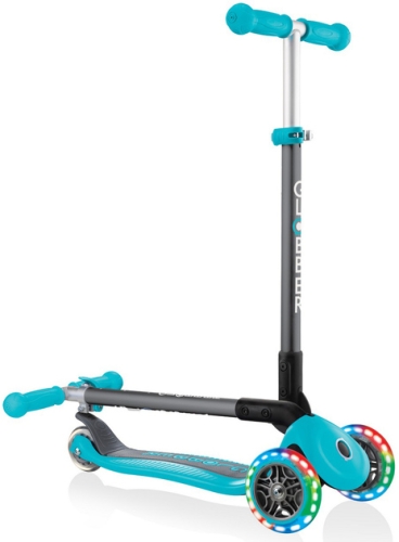 PRIMO FOLDABLE LIGHTS series scooter, turquoise, illuminated wheels, 50kg, 3+, Globber (02503) / Balance Bikes № 2