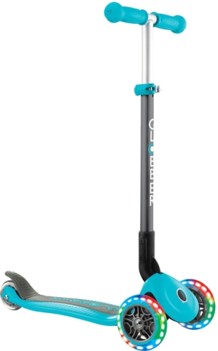 PRIMO FOLDABLE LIGHTS series scooter, turquoise, illuminated wheels, 50kg, 3+, Globber (02503) / Balance Bikes