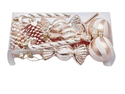 Набор елочных украшений розово-золотых 15шт, Enzo De Gasperi (EDG Italy) 24907 / Новогодний декор