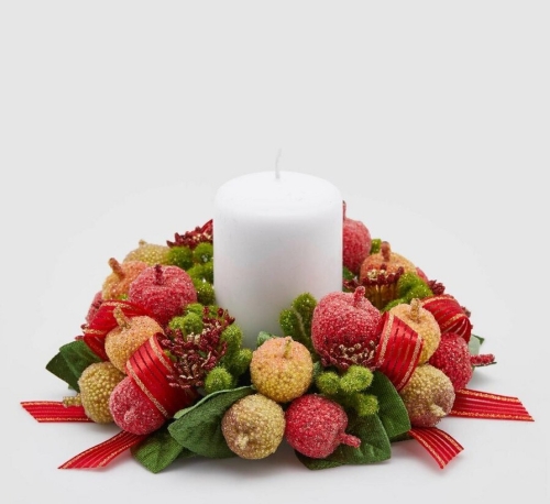 Декор вінок святковий із червоних та жовтих яблук  діаметр 23см, Enzo De Gasperi (EDG Italy) 89516 / Новорічний декор № 2