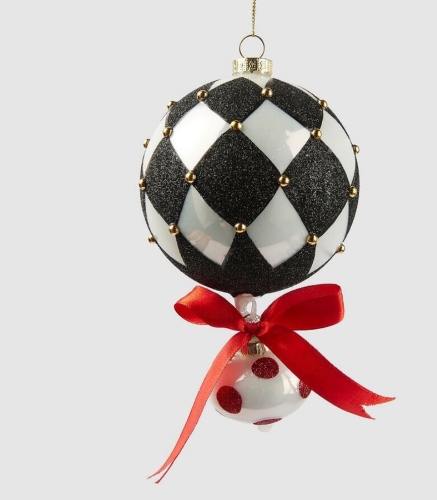 Куля новорічна ялинкова Геометрія чорно-біла діаметр 10см, Enzo De Gasperi (EDG Italy) 84201 / Новорічний декор № 2