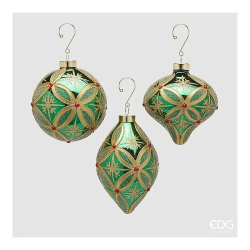 Куля новорічна ялинкова Візерунок зелено-золота діаметр 10см в асортименті, Enzo De Gasperi (EDG Italy) 00871 / Новорічний декор № 2