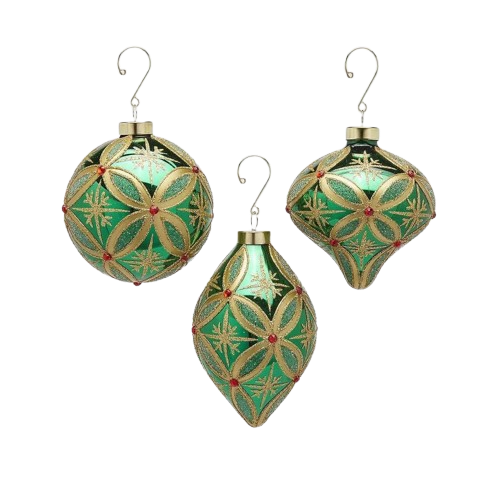 Куля новорічна ялинкова Візерунок зелено-золота діаметр 10см в асортименті, Enzo De Gasperi (EDG Italy) 00871 / Новорічний декор