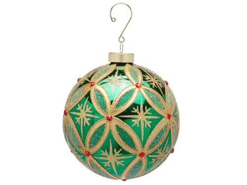Куля новорічна ялинкова зелено-золота діаметр 12см, Enzo De Gasperi (EDG Italy) 01236 / Новорічний декор № 2