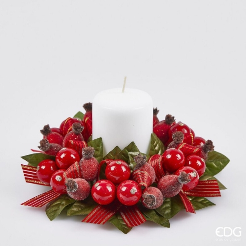 Декор вінок святковий із ягід шипшини діаметр 20см, Enzo De Gasperi (EDG Italy) 16896 / Новорічний декор № 2