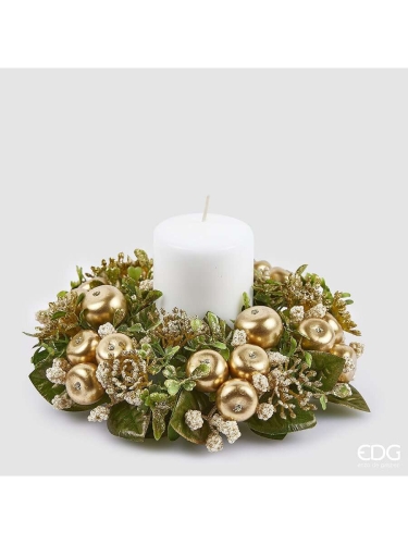 Декор вінок святковий із золотистих яблук  діаметр 20см, Enzo De Gasperi (EDG Italy) 16957 / Новорічний декор № 2