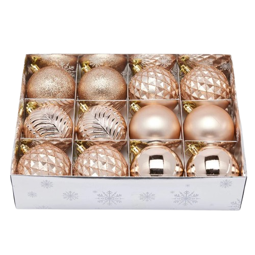 Набір ялинкових прикрас рожево-золотих 12шт, Enzo De Gasperi (EDG Italy) 25072 / Новорічний декор