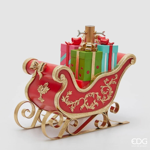 Підставка під ялинку Санчата з подарунками червоно-зелена висота 39см, Enzo De Gasperi (EDG Italy) 59326 / Новорічний декор № 2