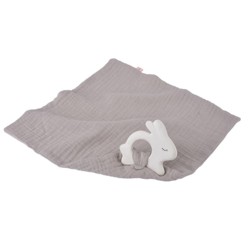 Rubber teether with comforter Rabbit, silver-gray, Kikadu (10418) / Teethers Kids Republic Rubber teether with comforter Rabbit, silver-gray, Kikadu (10418) / Teethers
