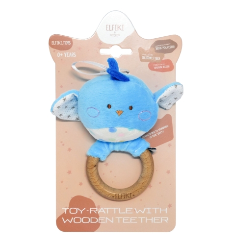 Toy - a rattle with a wooden rodent Pipo bird, ELFIKI (05514) / Rattles Kids Republic Toy - a rattle with a wooden rodent Pipo bird, ELFIKI (05514) / Rattles