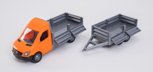 Car Mercedes-Benz Sprinter flatbed with trailer (orange), Tigres (96672) / Toy Transport № 4 Kids Republic Car Mercedes-Benz Sprinter flatbed with trailer (orange), Tigres (96672) / Toy Transport № 4