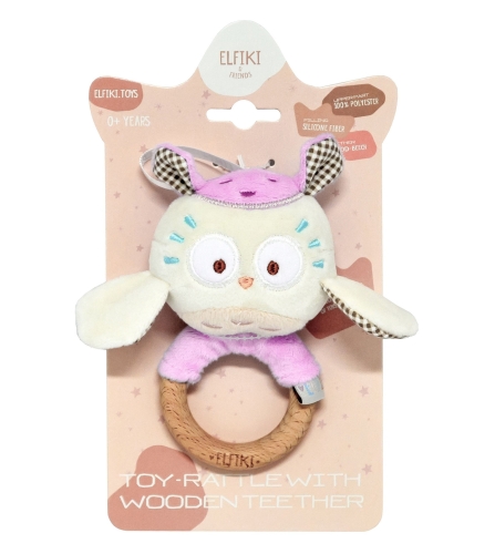 Toy - a rattle with a wooden rodent owl Mia, ELFIKI (04876) / Rattles Kids Republic Toy - a rattle with a wooden rodent owl Mia, ELFIKI (04876) / Rattles