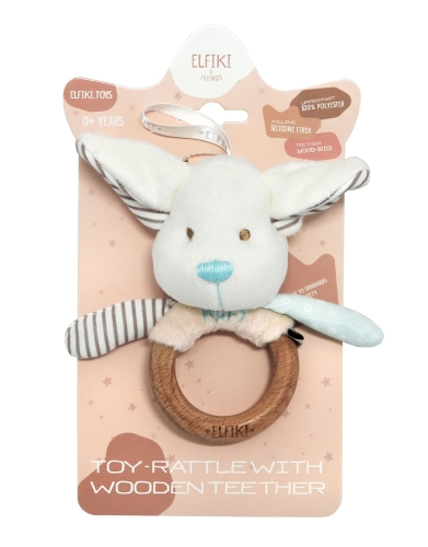 Toy - a rattle with a wooden rodent Elfik Puffy, ELFIKI (04845) / Rattles Kids Republic Toy - a rattle with a wooden rodent Elfik Puffy, ELFIKI (04845) / Rattles