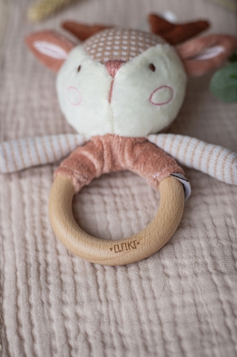 Toy - a rattle with a wooden rodent Ruby roe deer, ELFIKI (04869) / Rattles № 3 Kids Republic Toy - a rattle with a wooden rodent Ruby roe deer, ELFIKI (04869) / Rattles № 3