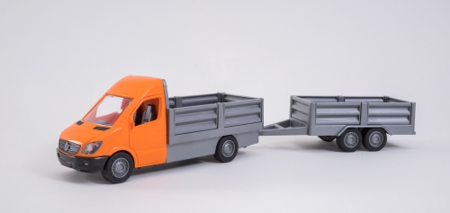 Car Mercedes-Benz Sprinter flatbed with trailer (orange), Tigres (96672) / Toy Transport № 2 Kids Republic Car Mercedes-Benz Sprinter flatbed with trailer (orange), Tigres (96672) / Toy Transport № 2