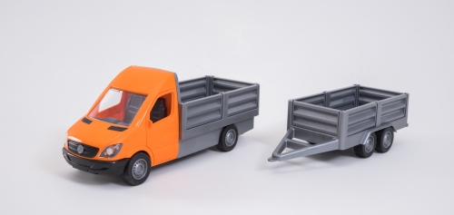 Car Mercedes-Benz Sprinter flatbed with trailer (orange), Tigres (96672) / Toy Transport № 3 Kids Republic Car Mercedes-Benz Sprinter flatbed with trailer (orange), Tigres (96672) / Toy Transport № 3