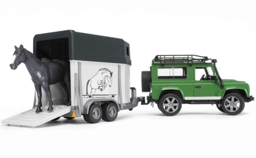 Toy car Van - Land Rover Defender Station Wagon with horse trailer and 1 horse, Bruder (25922) / Toy Transport Kids Republic Toy car Van - Land Rover Defender Station Wagon with horse trailer and 1 horse, Bruder (25922) / Toy Transport