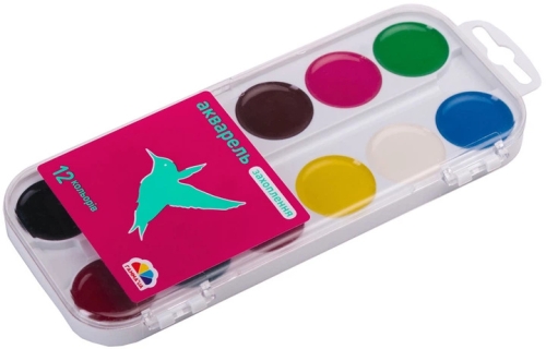Watercolor 12 colors, b/w, plastic, Enthusiasm, Gamma (11587) / Drawing