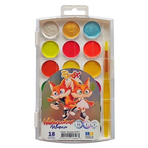 Watercolor 12+3+3 col. pearl,, fluor,, class., z/p, plastic, RUDIX, Gamma (18463) / Drawing Kids Republic Watercolor 12+3+3 col. pearl,, fluor,, class., z/p, plastic, RUDIX, Gamma (18463) / Drawing