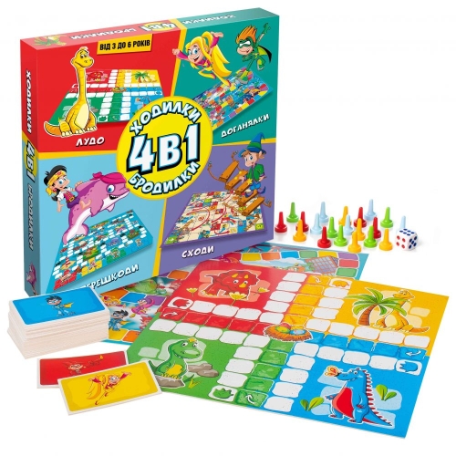 Игра детская настольная Ходилки-бродилки 4 в 1, Dream Group Toys (20372) / Настольные игры Kids Republic Игра детская настольная Ходилки-бродилки 4 в 1, Dream Group Toys (20372) / Настольные игры