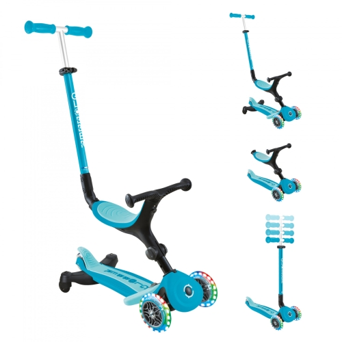 Самокат GLOBBER серии GO UP ACTIVE 360 аква, до 20/50кг, 1+, светящиеся колеса (411352) / Самокаты