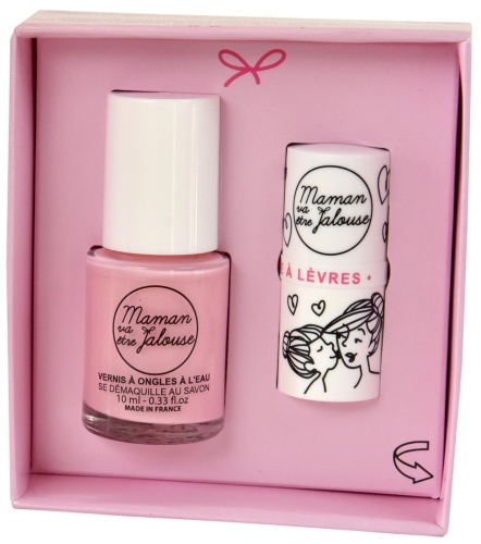 Maman va etre Jalouse™ | Набор детской косметики Мой маленький дуэт (розовый лак для ногтей и розовый бальзам для губ), 2 шт, Франция