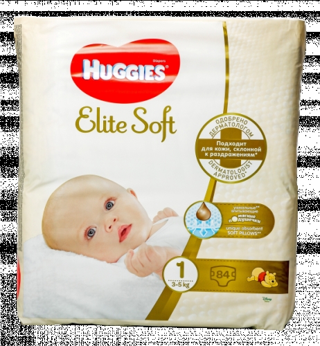 Подгузники детские Elite Soft 1 Mega, Huggies, 3-5 кг, 84 шт.