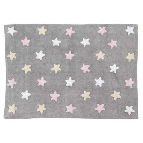Rug for nursery Lorena Canals™ Tricolor Star Gris/Rosa, 120x160 cm