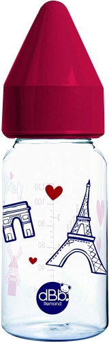 Бутылочка 110 мл, стеклянная Париж с силиконовой соской для новорожденных, красный | Remond dBb (Франция)