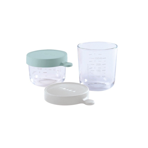 Set of 2 Beaba glass containers (150 ml + 250 ml) green-grey