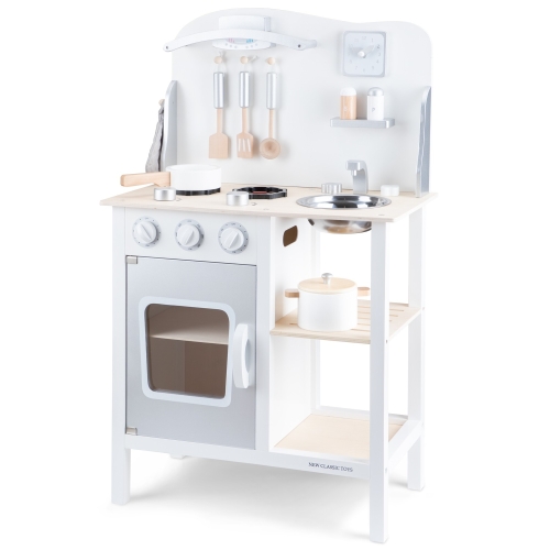 Игрушечная мини-кухня Приятного аппетита, New Classic Toys, посуда в комплекте, бело-серебристая, арт. 11053