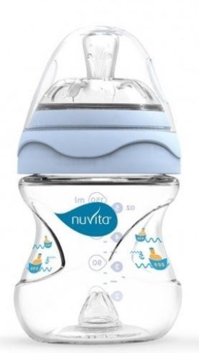 Бутылочка для кормления Mimic 150 мл 0м + Антиколикова, голубая, Nuvita™ Италия