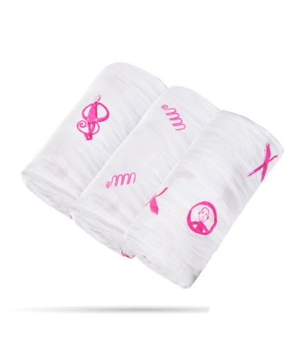 Набор пеленок MATCHSTICK MONKEY из 100% органического хлопка Muslin 70х70 см (цвет розовый, 3 шт) / Пеленки № 3 Kids Republic Набор пеленок MATCHSTICK MONKEY из 100% органического хлопка Muslin 70х70 см (цвет розовый, 3 шт) / Пеленки № 3