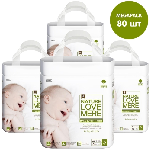 Baby Panty Diapers Magic Soft Fit, MEGAPACK, Nature Love Mere, Size XL [10-14 kg] 80pcs