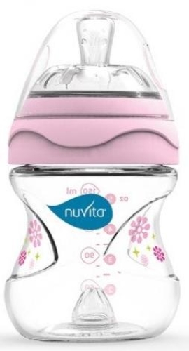 Пляшечка для годування Mimic 150 мл 0м + Антиколікова, рожева, Nuvita™ Італія